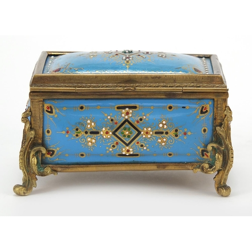 481 - 19th century jewelled and enamelled Tahan jewellery box, possibly Sevres with silk lined button back... 