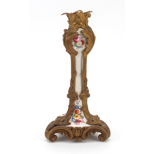 2552 - 19th century Ormolu ceramic lamp stand hand painted with flowers, 25cm high