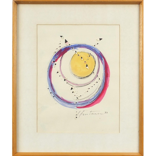 1841 - Manner of Lucio Fontana - Abstract composition ink and watercolour, details verso, mounted, framed a... 