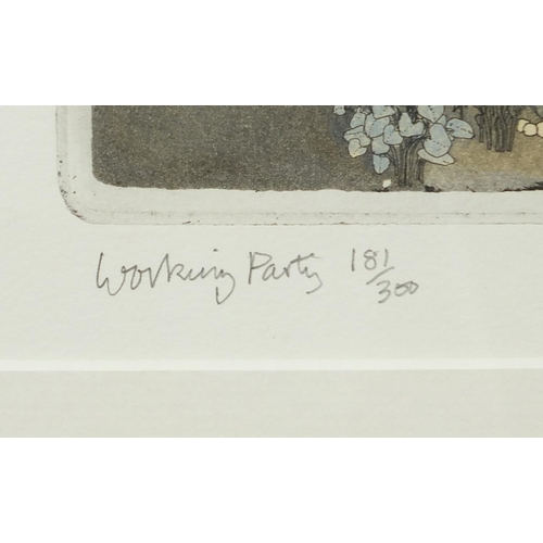 460 - Graham Clarke - Working party, pencil signed etching in colour, limited edition 181/300, mounted, fr... 