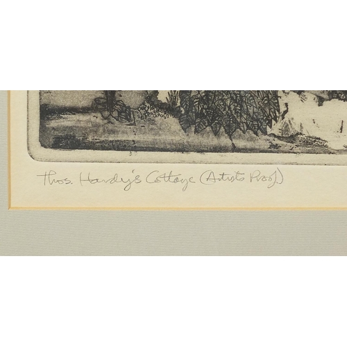 368 - Graham Clarke - Thos. Hardy's cottage, pencil signed artist's proof etching, mounted, framed and gla... 