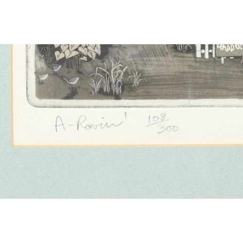 103 - Graham Clarke - A-Rovin, pencil signed etching in colour, limited edition 108/300 with certificate o... 