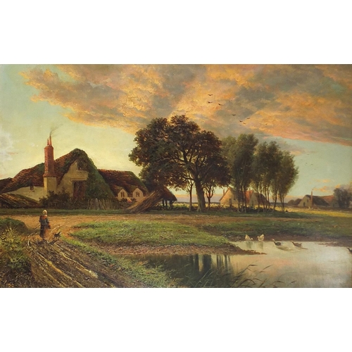 185 - Attributed to Benjamin Williams Leader - Figure before cottages and trees, 19th century English scho... 