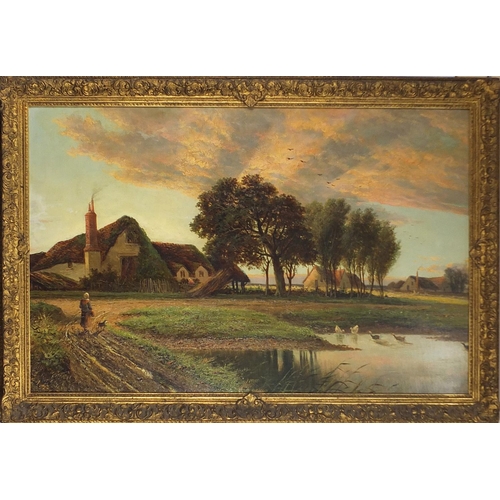 185 - Attributed to Benjamin Williams Leader - Figure before cottages and trees, 19th century English scho... 