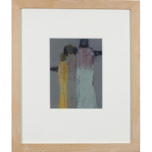 835 - Abstract composition, three figures, mixed media, mounted, framed and glazed, 17cm x 12.5cm excludin... 