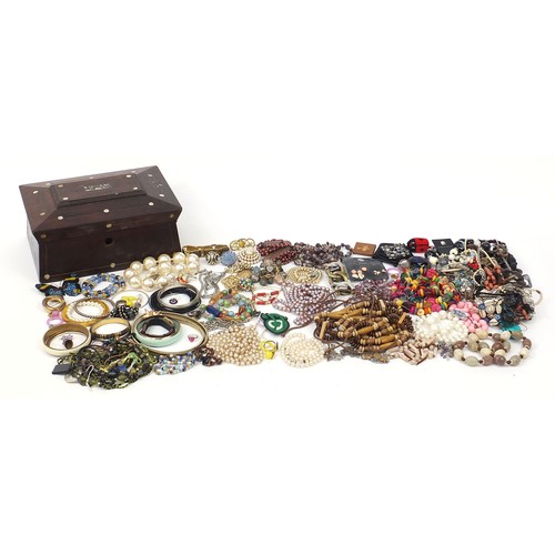 2122 - Vintage and later costume jewellery, some arranged in a Victorian rosewood box including Japanese da... 