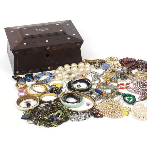 2122 - Vintage and later costume jewellery, some arranged in a Victorian rosewood box including Japanese da... 