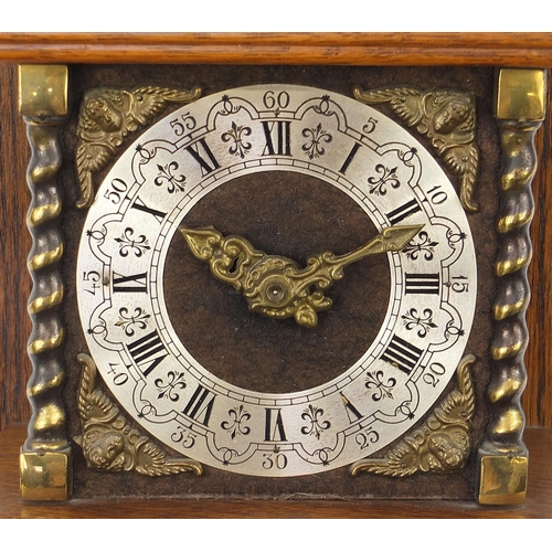 2564 - Oak atlas design wall hanging clock with pendulum and weight, the clock 50cm high