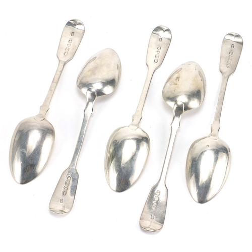 312 - Charles Boyton, set of five Victorian silver spoons, London 1847, 17cm in length, 153.8g