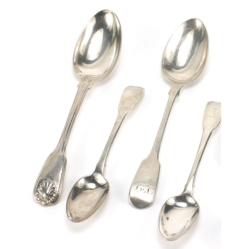 128 - Georgian and later silver spoons including a set of four, various hallmarks, the largest 17.5cm in l... 