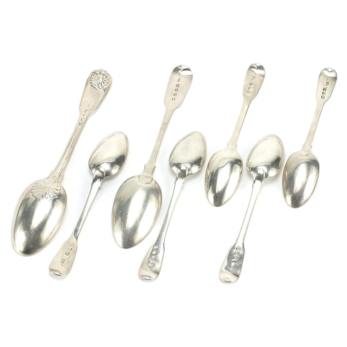 128 - Georgian and later silver spoons including a set of four, various hallmarks, the largest 17.5cm in l... 