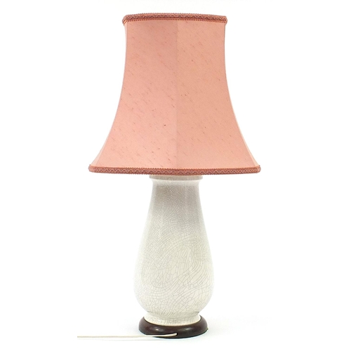 2094 - Chinese Ge ware style vase table lamp with silk lined shade, 66cm high