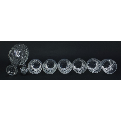 2092 - Set of six cut glass drinking glasses and a decanter, the largest 36.5cm high