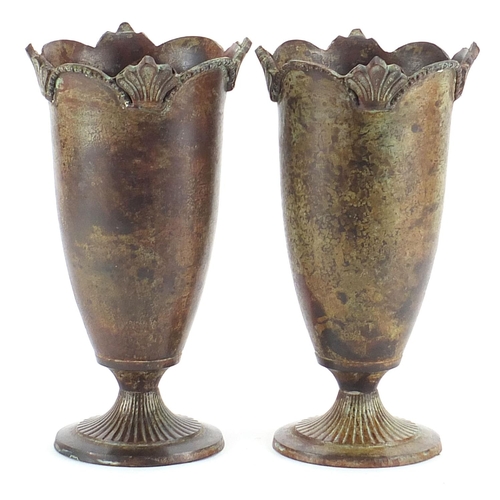 1921 - Pair of Rochamp bronzed metal classical vases with fluted bases, each 29.5cm high