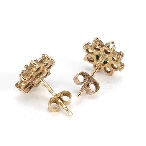 243 - Pair of 9ct gold green and clear stone stud earrings, 8mm in diameter, 1.2g