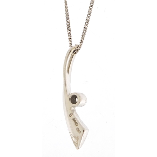 142 - 9ct white gold diamond pendant on a 9ct white gold necklace, 2.5cm high and 40cm in length, total 2.... 