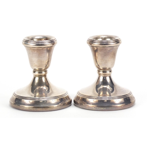 273 - L J Millington, pair of Elizabeth II silver dwarf candlesticks, Birmingham 1992, 7.5cm high, 203.6g