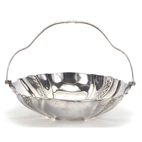 811 - WMF, German Art Nouveau silver plated swing handled basket, 26cm in diameter