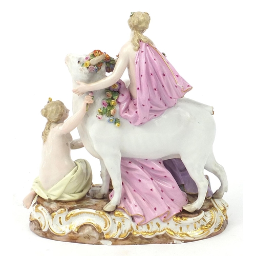 401 - Meissen, 19th century German porcelain figure group of three scantily dressed females and a bull, nu... 