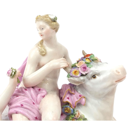 401 - Meissen, 19th century German porcelain figure group of three scantily dressed females and a bull, nu... 