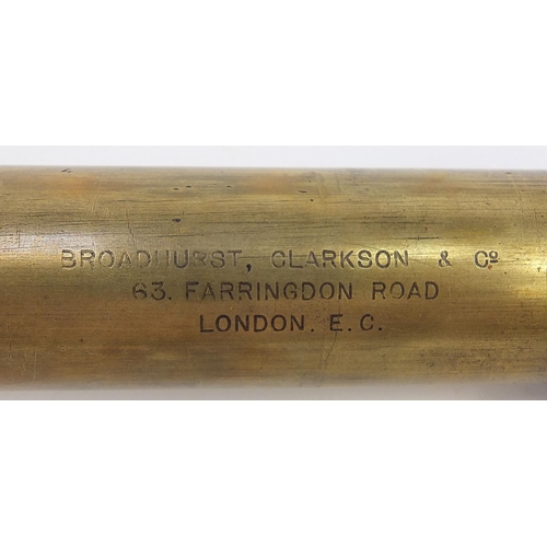 841 - Broadhurst, Clarkson & Co, three draw leather bound brass telescope, 26cm in length when closed