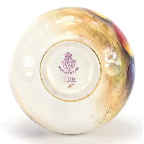 409 - E Townsend for Royal Worcester, vase hand painted with peaches and berries, 10.5cm high