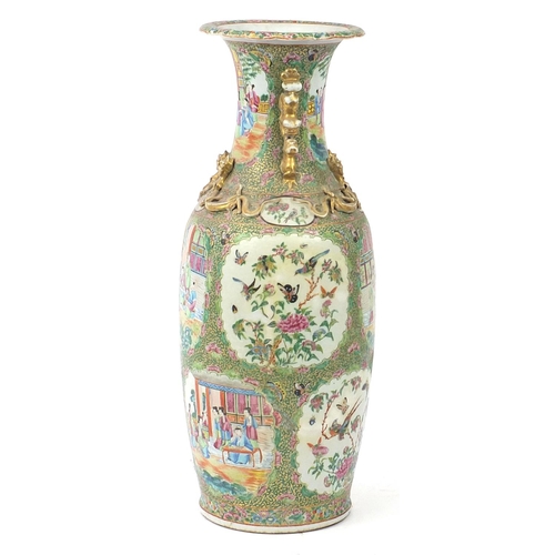 373 - Large Chinese Canton porcelain vase with twin handles finely hand painted in the famille rose palett... 