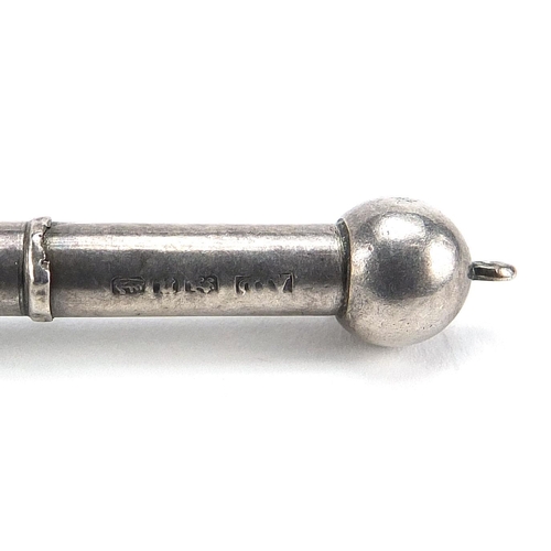 792 - Victorian silver propelling button hook, Birmingham 1887, 4.5cm in length when retracted, 5.7g