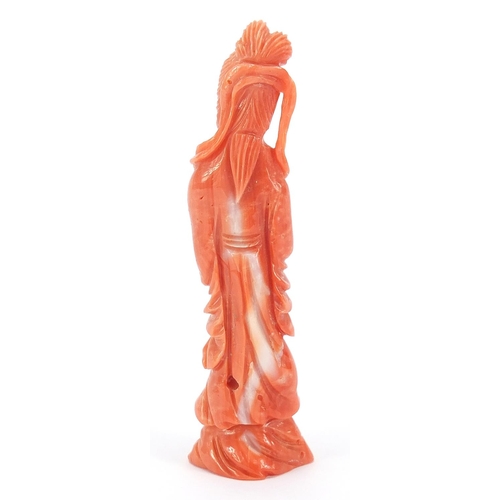 256 - Chinese coral carving of a robed female, 9cm high