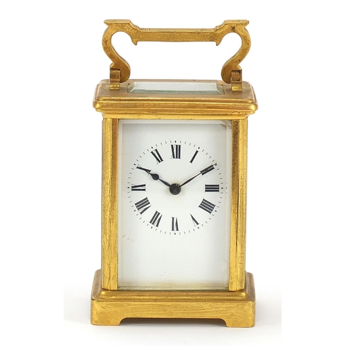 615 - Brass cased carriage clock with enamel dial and Roman numerals, 11.5cm high