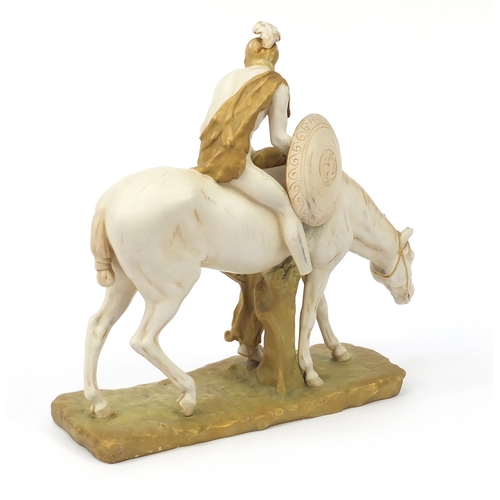 477 - Royal Vienna, large Austrian figure group of a figure on horseback with lover, numbered 1234 to the ... 