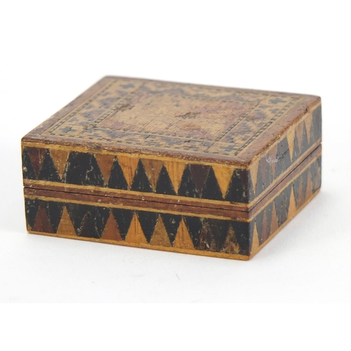 266 - Victorian Tunbridge Ware stamp box, 4cm x 3.5cm