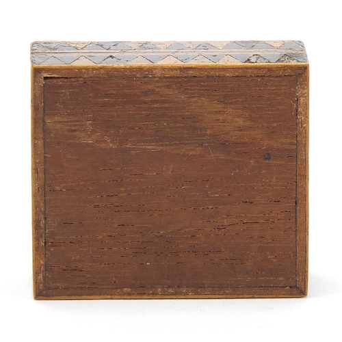 266 - Victorian Tunbridge Ware stamp box, 4cm x 3.5cm