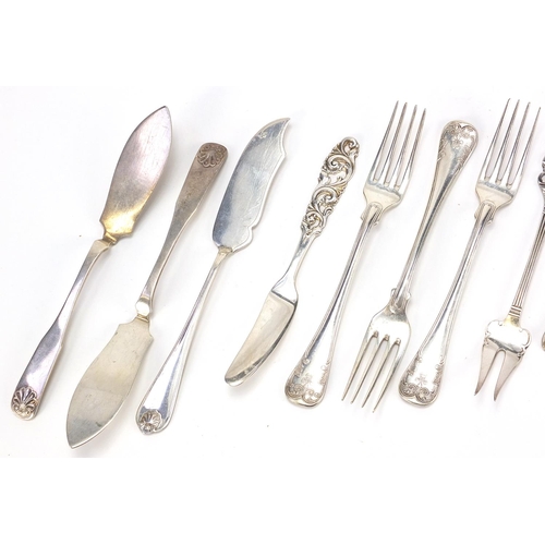 463 - Scandinavian silver and white metal cutlery including a spoon by Broden Lohne and knives by Marius H... 