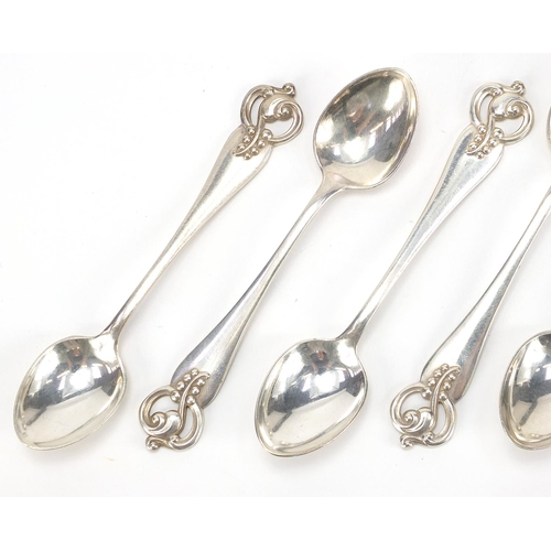 585 - C G Hallberg, set of six Swedish silver teaspoons, 10.5cm in length, 79.6g