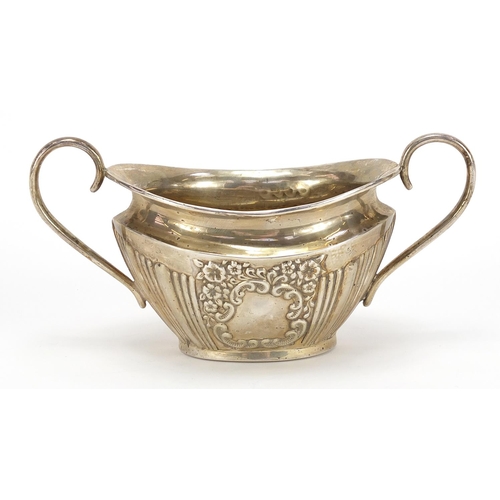 43 - Joseph Gloster Ltd, Victorian silver sugar bowl with demi fluted body, blank cartouche and twin hand... 
