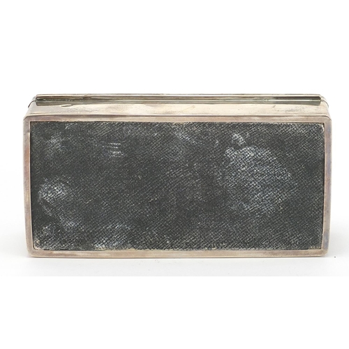 127 - Rectangular silver cigar box with hinged lid, indistinct hallmarks, 5cm H x 18.5cm W x 9cm D, 518.2g