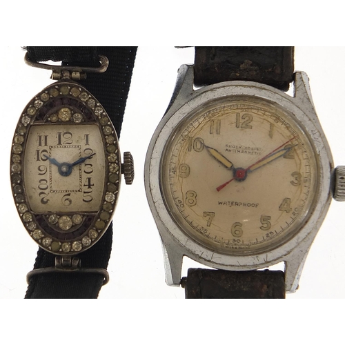 1992 - Three wristwatches including a ladies silver cocktail watch and one with military type dial