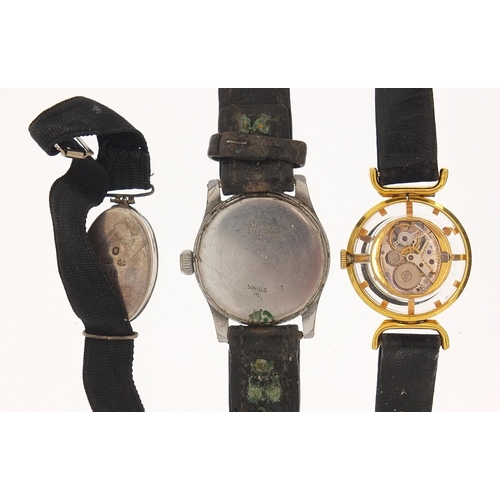 1992 - Three wristwatches including a ladies silver cocktail watch and one with military type dial