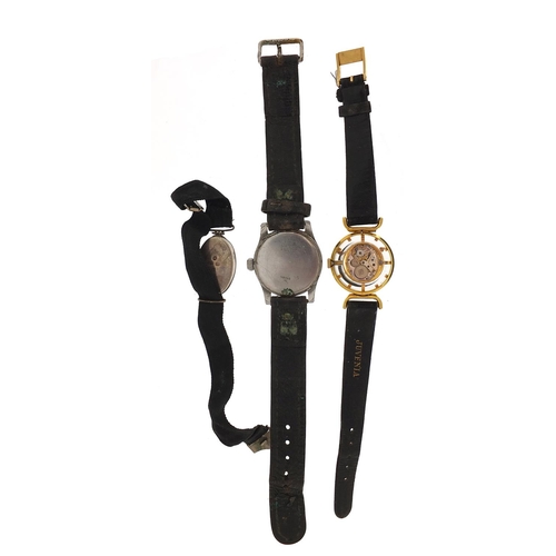 1992 - Three wristwatches including a ladies silver cocktail watch and one with military type dial