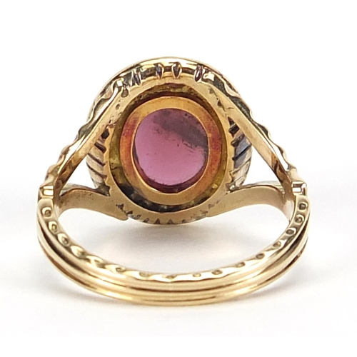 279 - Antique unmarked gold cabochon garnet and diamond ring, size M, 4.0g