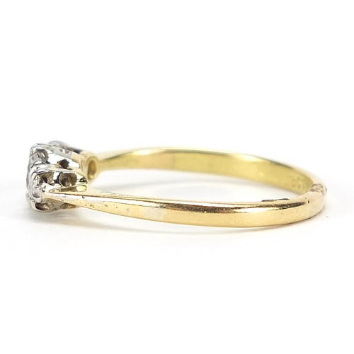 435 - 18ct gold and platinum diamond trilogy ring, size M, 2.1g