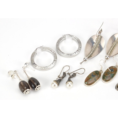 1817 - Vintage and later earrings including seven pairs of silver earrings, a pair of Bakelite earrings and... 