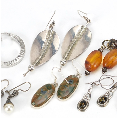 1817 - Vintage and later earrings including seven pairs of silver earrings, a pair of Bakelite earrings and... 