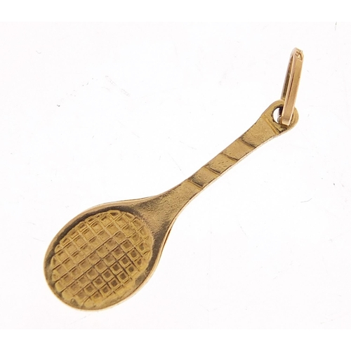 1851 - 9ct gold tennis racket charm, 2.2cm in length, 0.8g