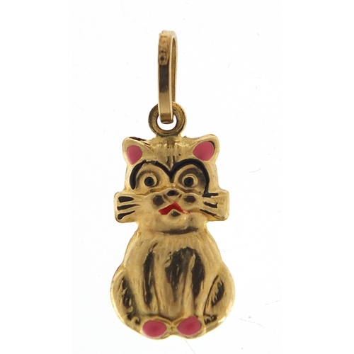 2544 - 9ct gold and enamel seated cat charm, 1.5cm high, 0.6g