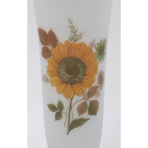 1798 - Large pair of frosted glass vases decorated with flowers, each 37.5cm high