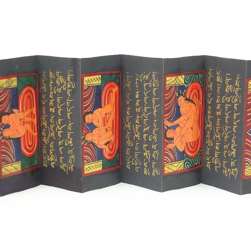 1790 - Indian fold out book hand painted with erotic scenes and calligraphy, 19.5cm x 7.5cm when closed