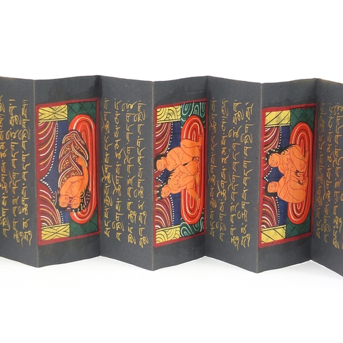 1790 - Indian fold out book hand painted with erotic scenes and calligraphy, 19.5cm x 7.5cm when closed