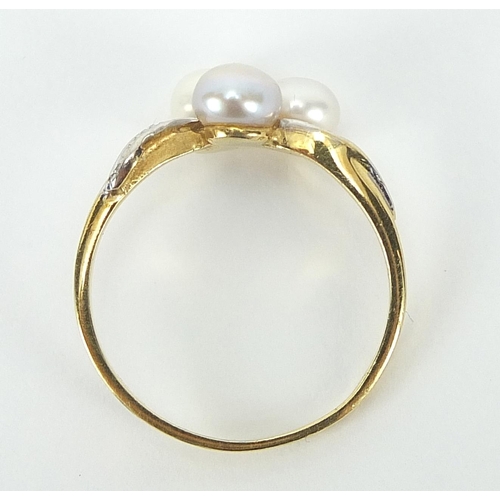 175 - 9ct gold cultured pearl ring, size L, 1.6g